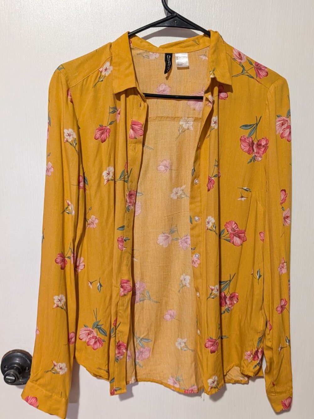 Yellow floral button up shirt